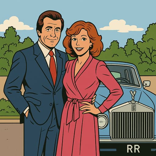 Un couple posant devant leur Rolls Royce, inspiré de la série Pour l’amour du risque
