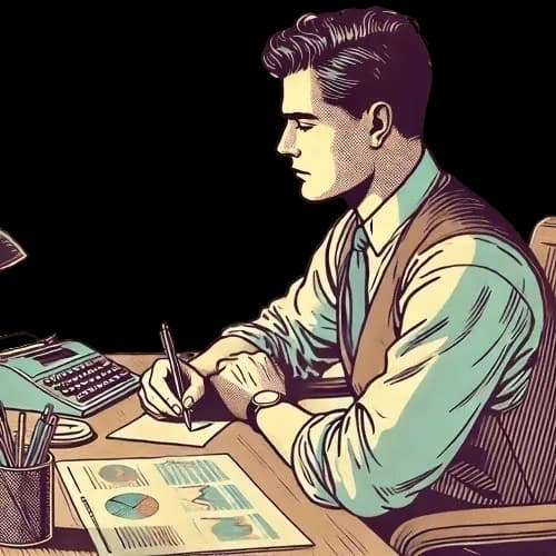 Un investisseur assis à son bureau, analysant des graphiques boursiers